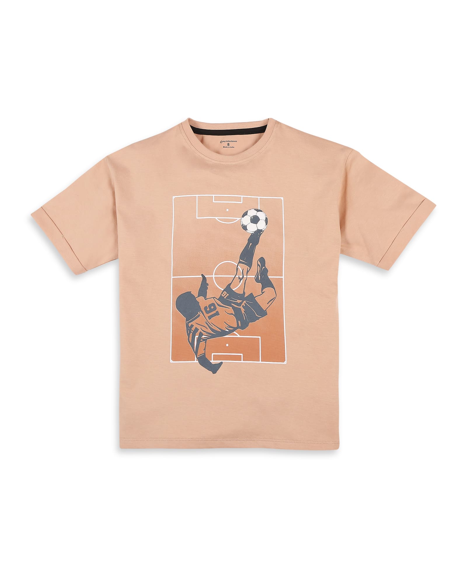 100% Cotton Gradient Football Print Drop Shoulder Tee - Dark Fawn