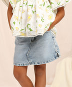 100% Cotton Light Wash Denim Skorts - Blue