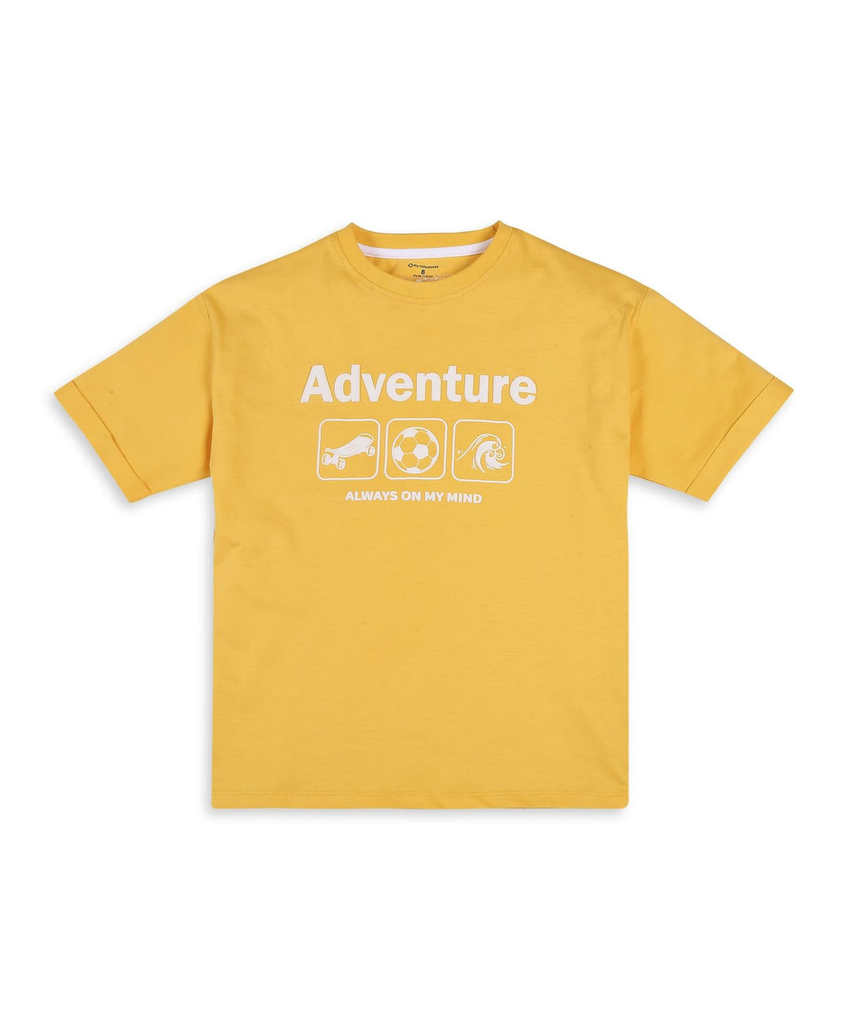 100% Cotton Drop Shoulder Tee With Adventure Puff Print - Yellow