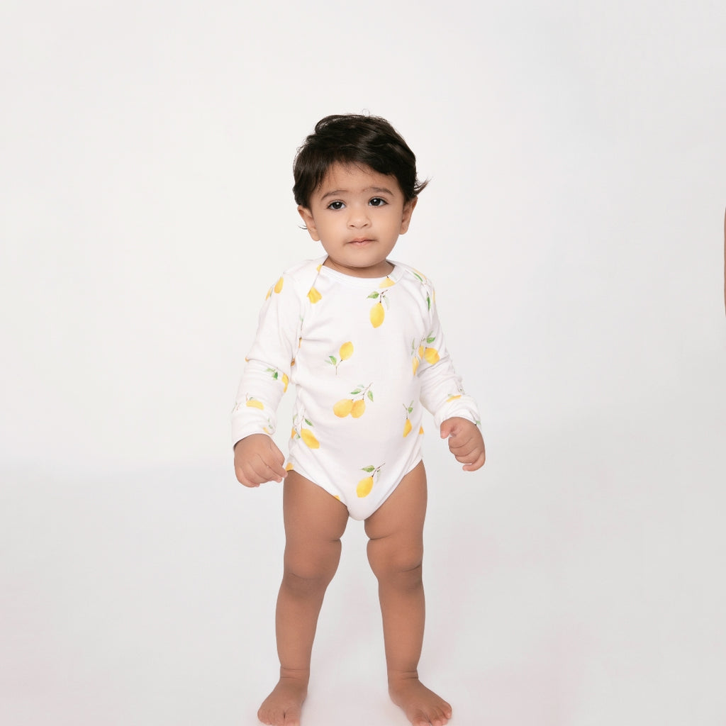 Cot & Candy Baby Organic Long Sleeve Bodysuit-Lemon Love