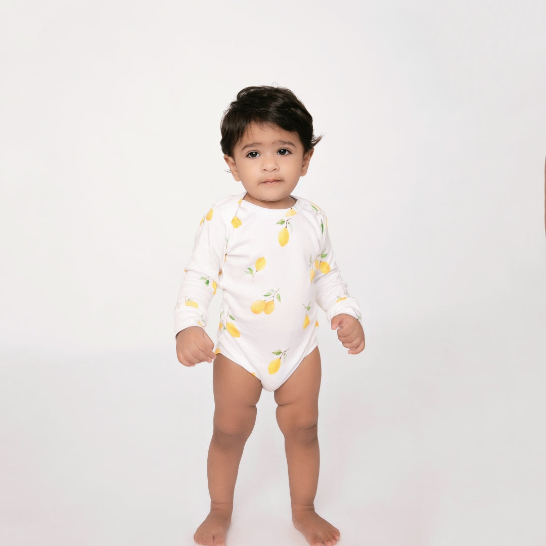 Cot & Candy Baby Organic Long Sleeve Bodysuit-Lemon Love