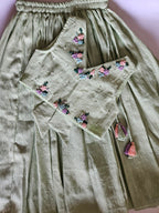 Pistachio Bloom: Hand Embroidered Mint Green Full Length Skirt Top Set In Moss Cotton Fabric