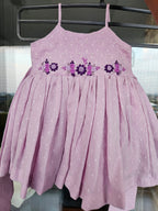 Lovely Lavender: Hand Embroidered Knee Length Lavender Dress In Moss Cotton Fabric With Sailor Bow