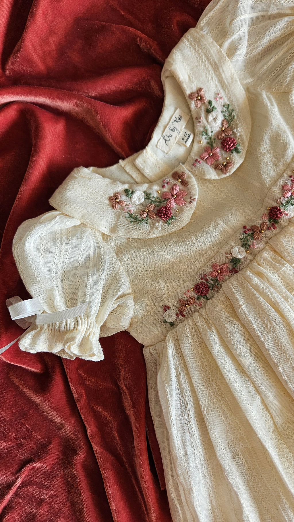 Angel In Heaven: Hand Embroidered Knee Length Off-white Dress In Cotton Jacquard Fabric