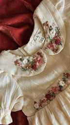 Angel In Heaven: Hand Embroidered Knee Length Off-white Dress In Cotton Jacquard Fabric