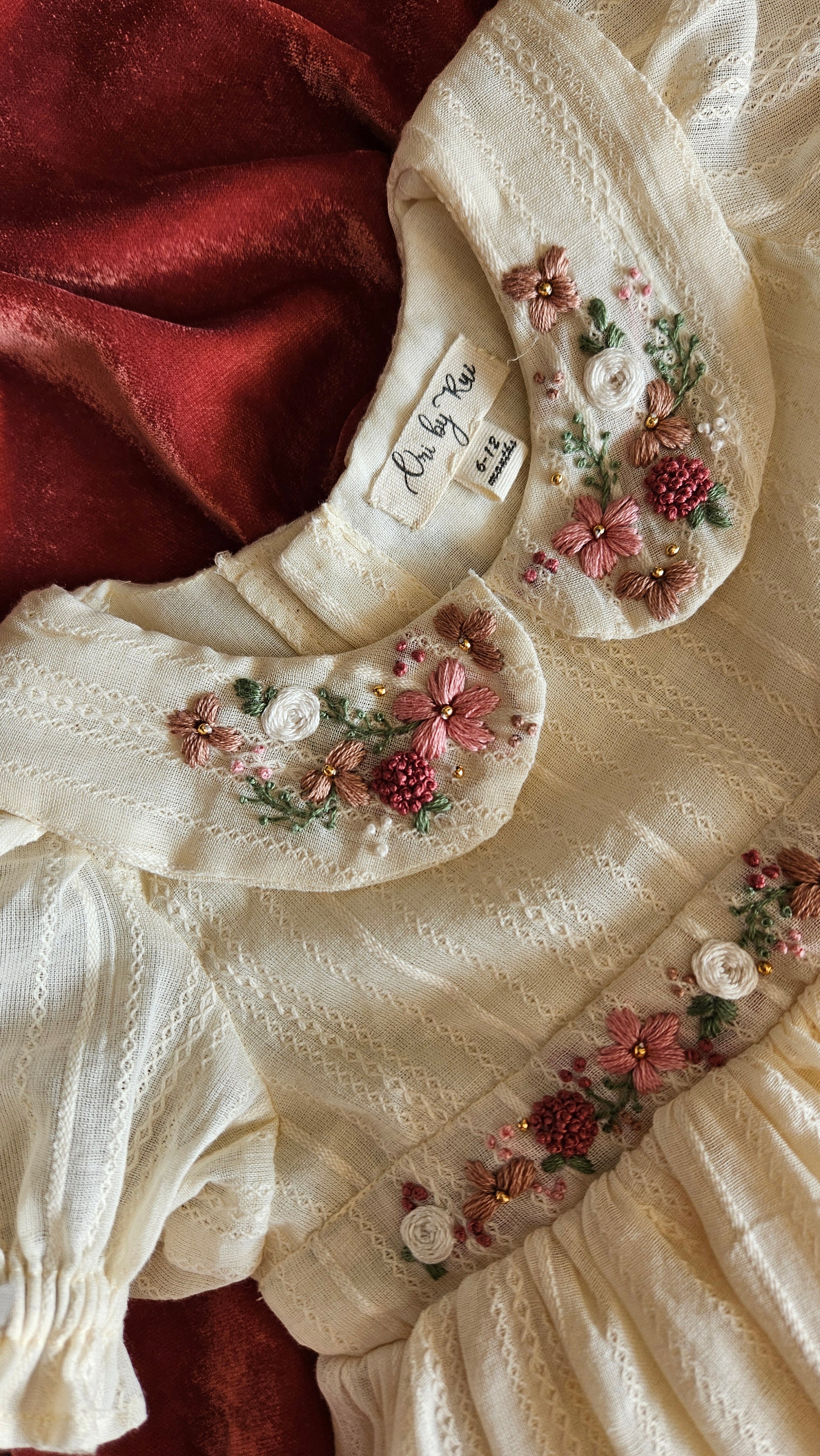 Angel In Heaven: Hand Embroidered Knee Length Off-white Dress In Cotton Jacquard Fabric