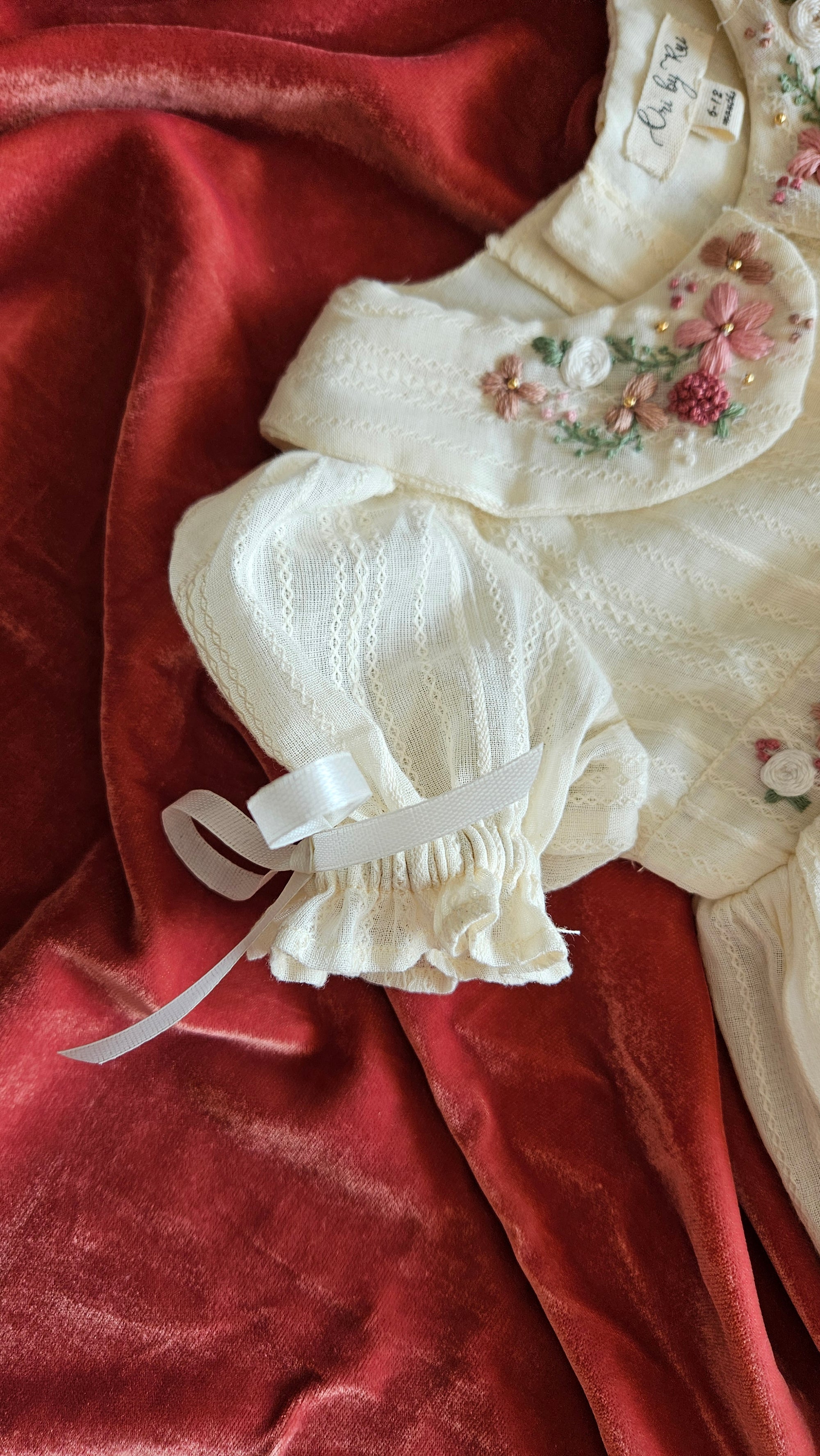 Angel In Heaven: Hand Embroidered Knee Length Off-white Dress In Cotton Jacquard Fabric