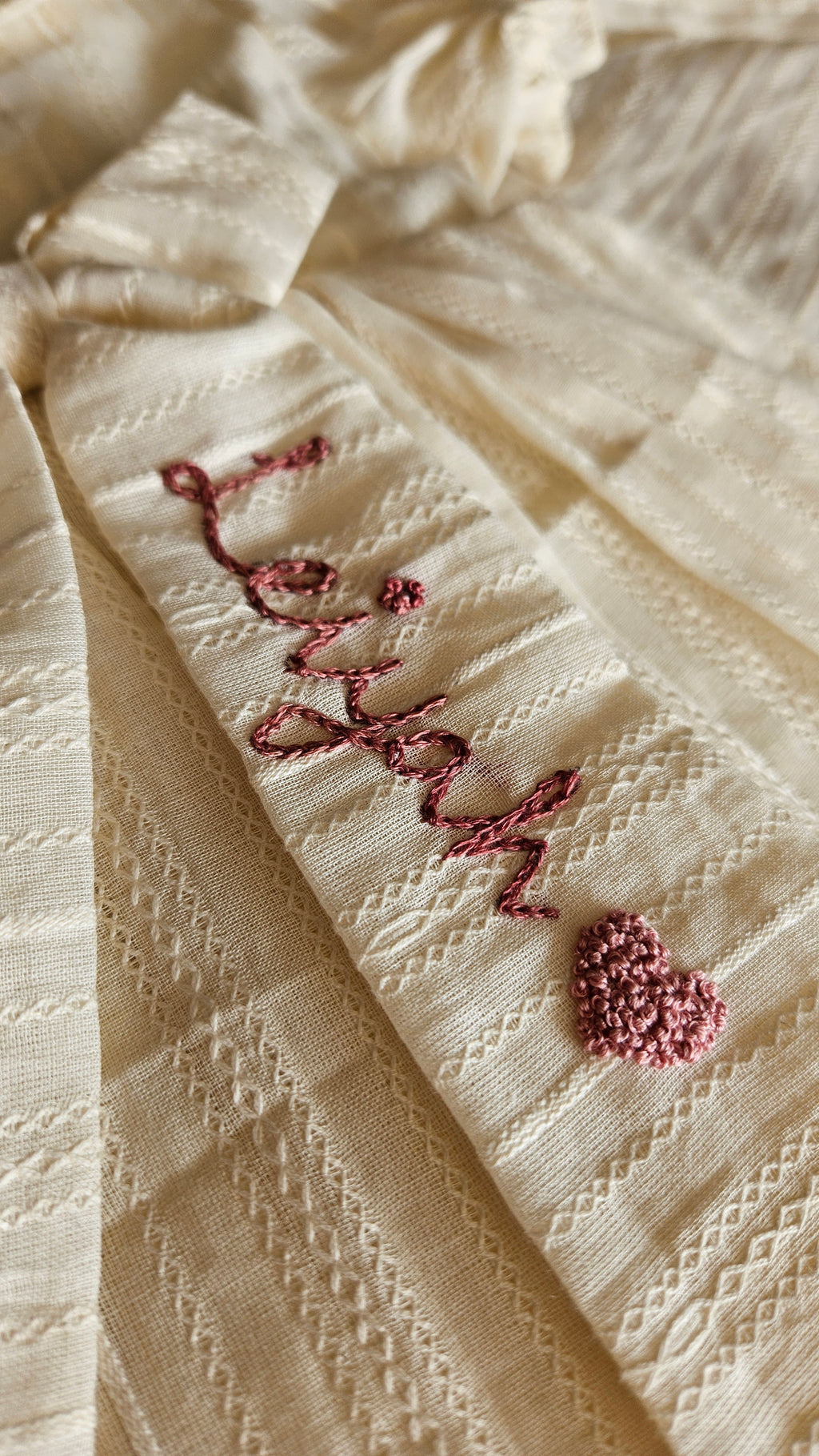 Angel In Heaven: Hand Embroidered Knee Length Off-white Dress In Cotton Jacquard Fabric