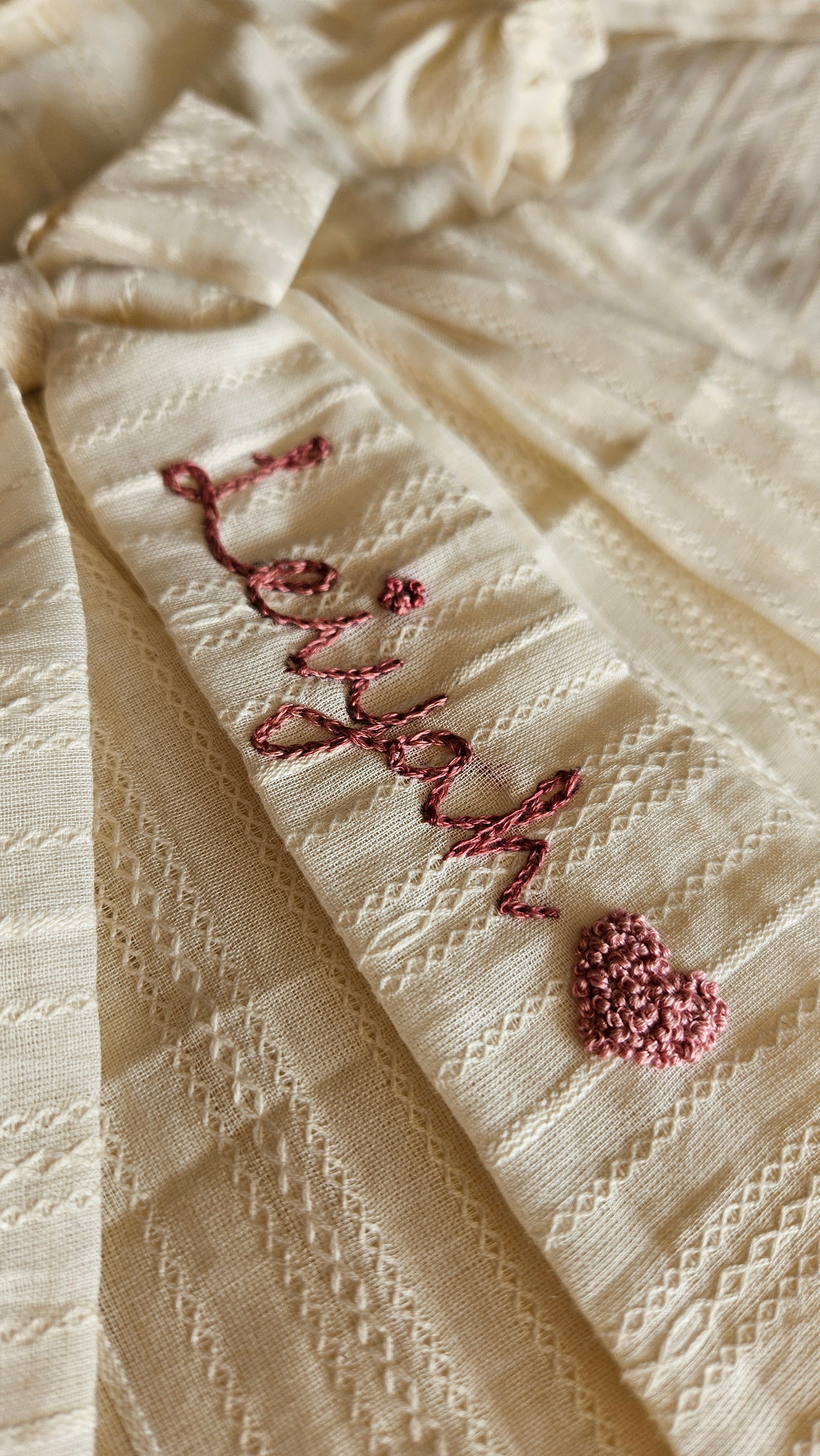 Angel In Heaven: Hand Embroidered Knee Length Off-white Dress In Cotton Jacquard Fabric