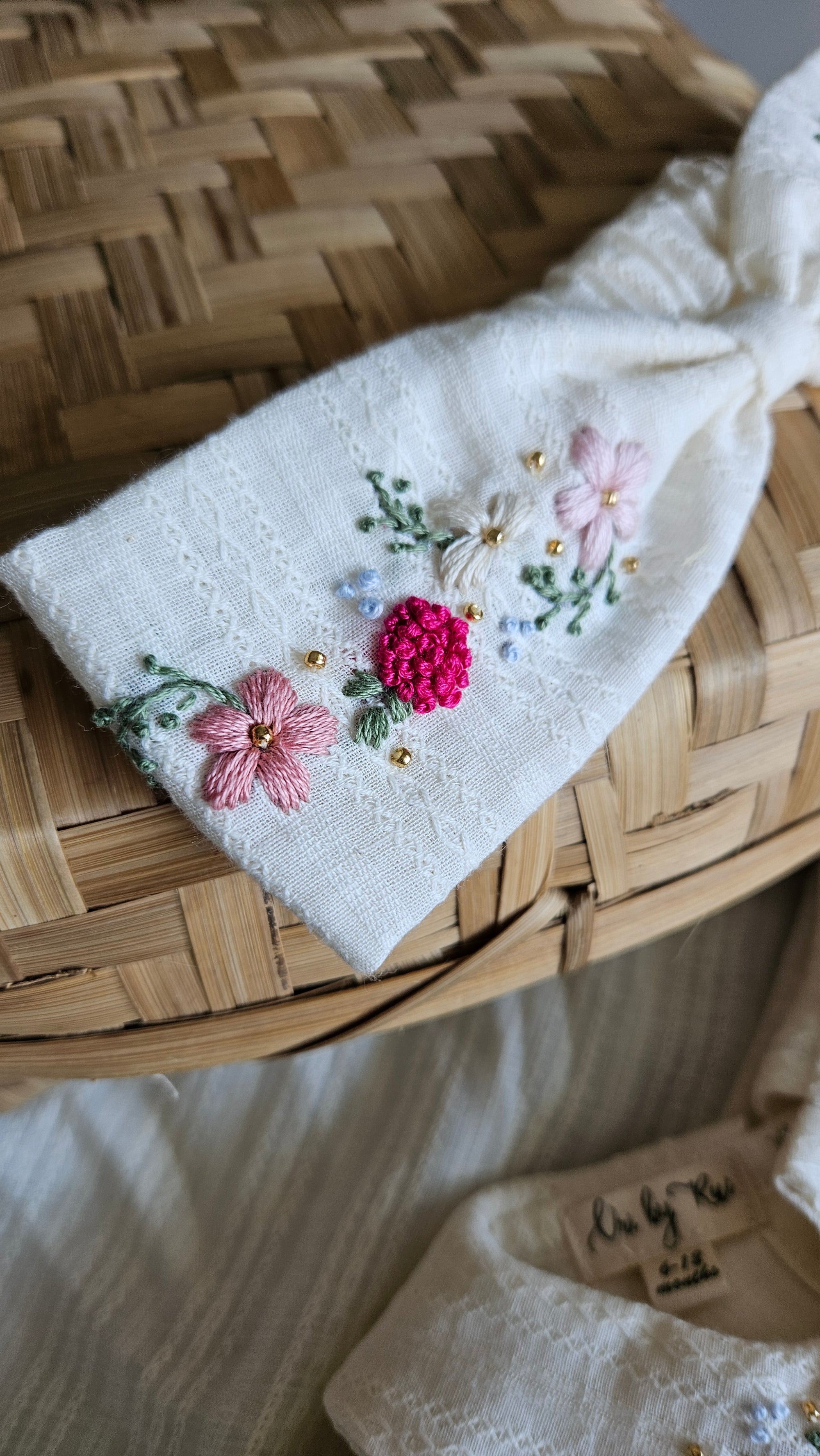 Pinko Pink: Hand Embroidered Knee Length Off-white Dress In Cotton Jacquard Fabric With Headband