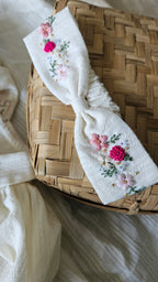 Pinko Pink: Hand Embroidered Knee Length Off-white Dress In Cotton Jacquard Fabric With Headband