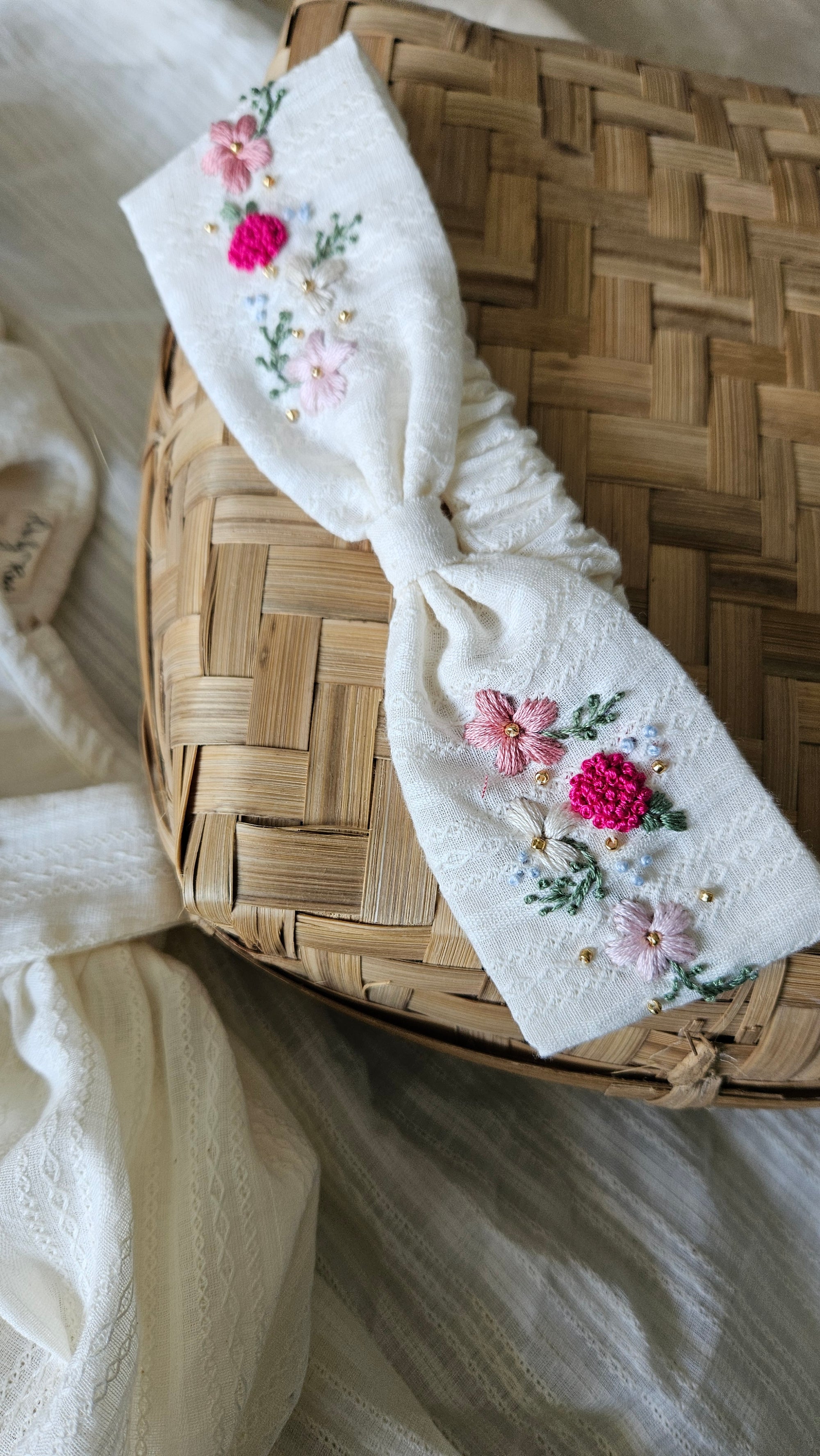 Pinko Pink: Hand Embroidered Knee Length Off-white Dress In Cotton Jacquard Fabric With Headband