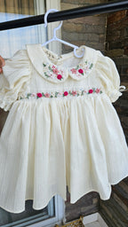 Pinko Pink: Hand Embroidered Knee Length Off-white Dress In Cotton Jacquard Fabric With Headband