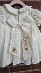 Sunflower Valley: Hand Embroidered Knee Length Off-white Dress In Cotton Jacquard Fabric