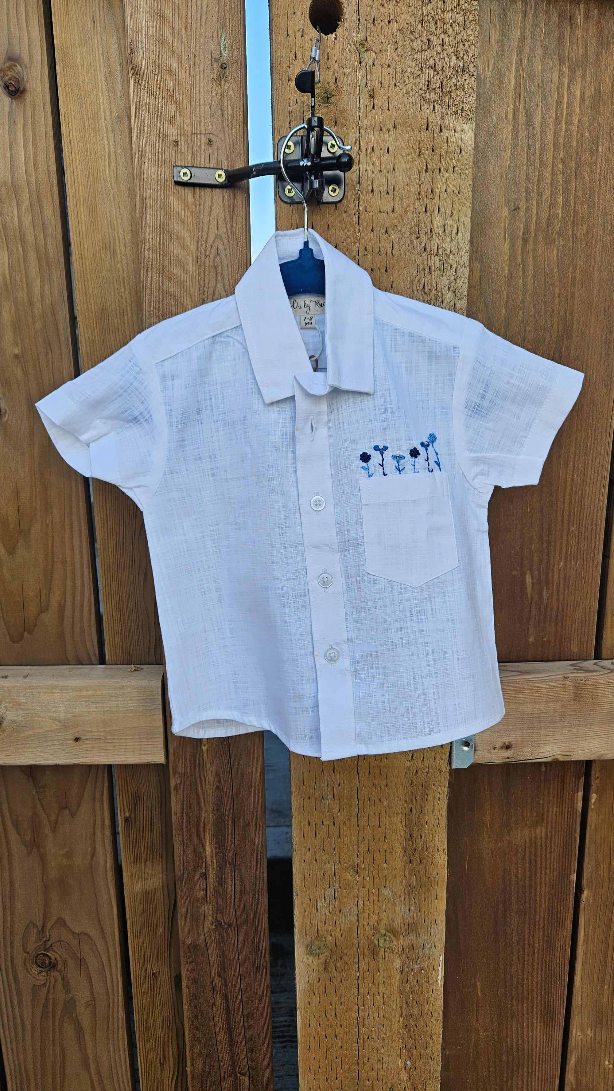 Summer Sault: Hand Embroidered Co-ord Set For Boys In White And Blue