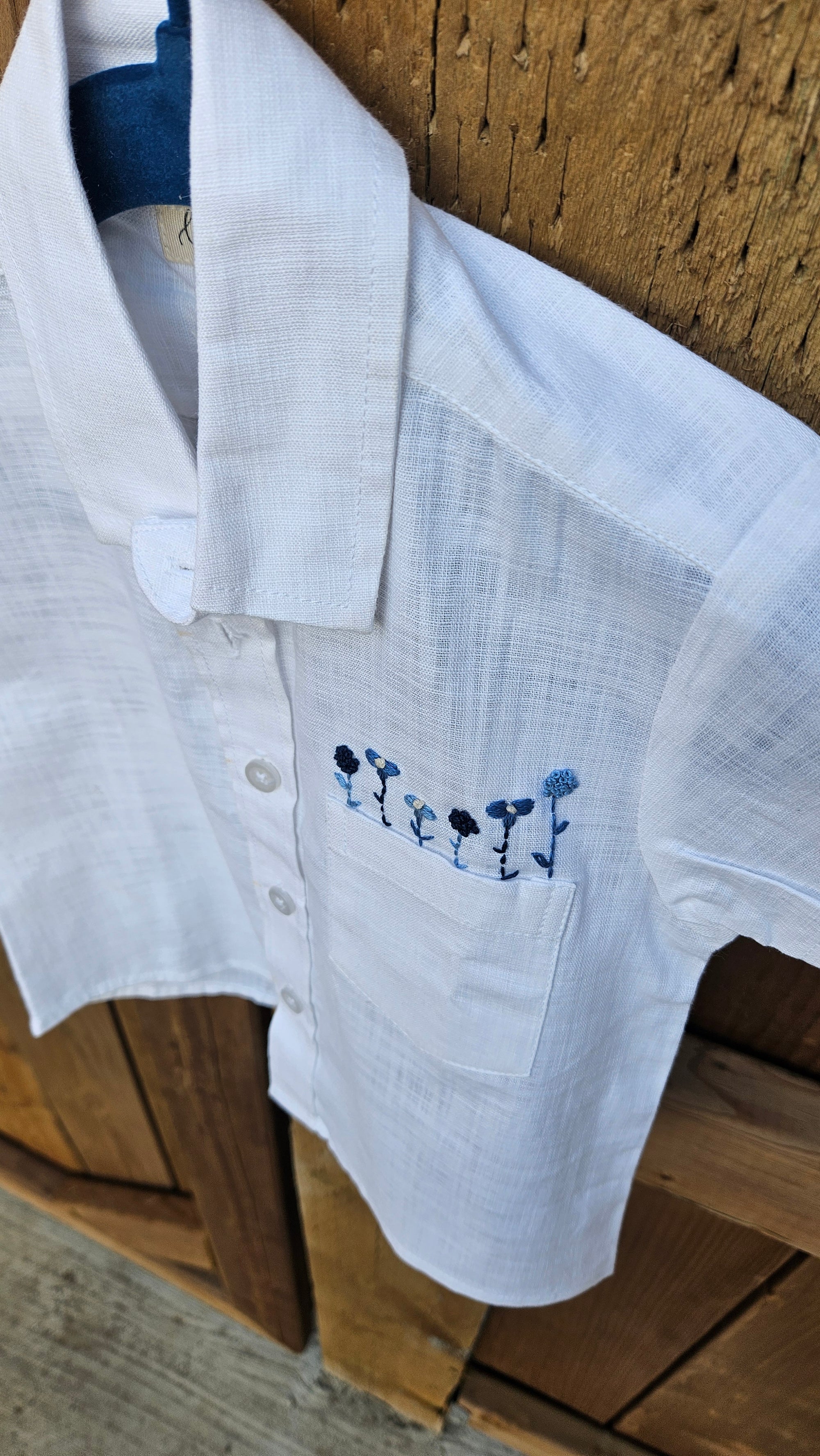 Summer Sault: Hand Embroidered Co-ord Set For Boys In White And Blue