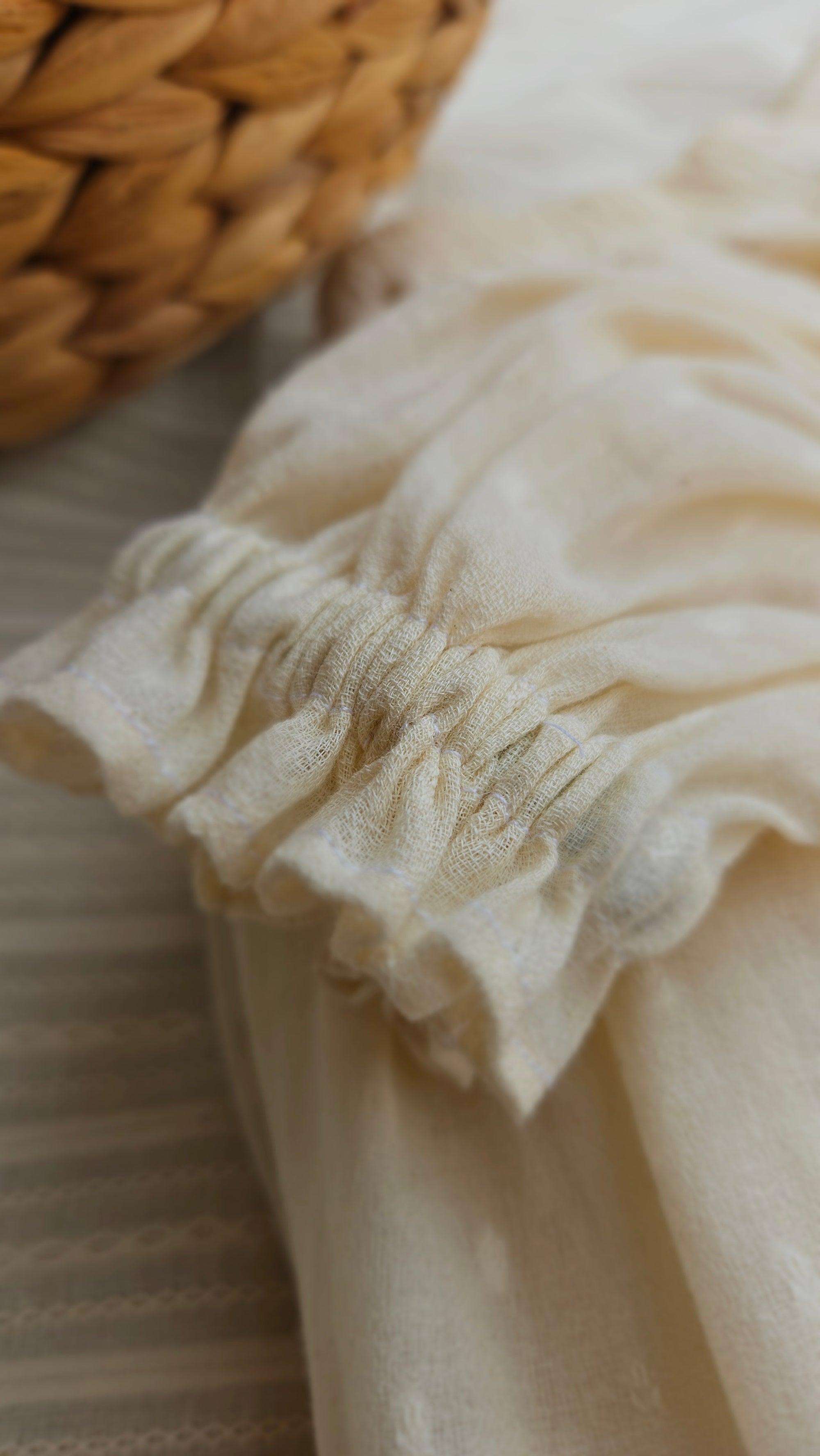 Pookalam: Hand Embroidered Offwhite Full Length Skirt Top Set In Moss Cotton Fabric With Bowclip