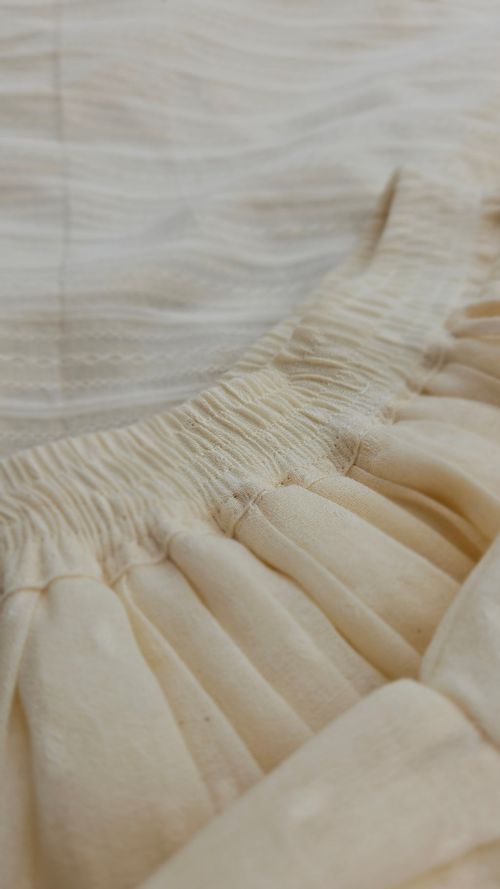 Pookalam: Hand Embroidered Offwhite Full Length Skirt Top Set In Moss Cotton Fabric With Bowclip
