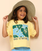 100% Cotton Nature Print Drop Shoulder Crop Tee - Yellow