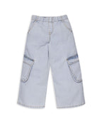100% Cotton Baggy Light Wash Denim Pants - Blue