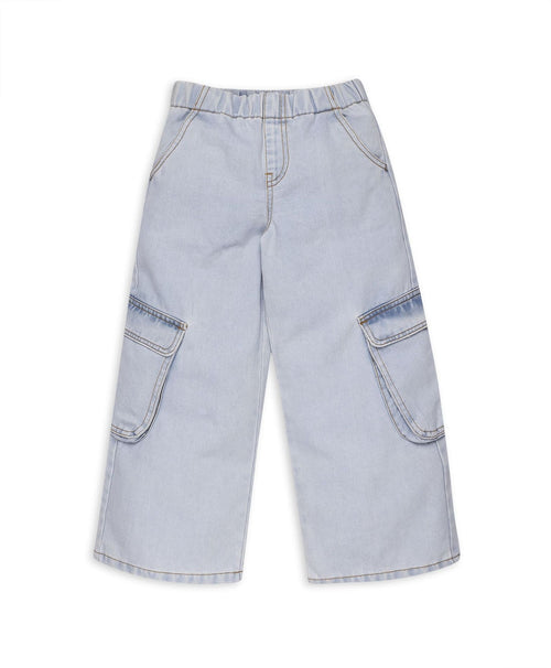 100% Cotton Baggy Light Wash Denim Pants - Blue