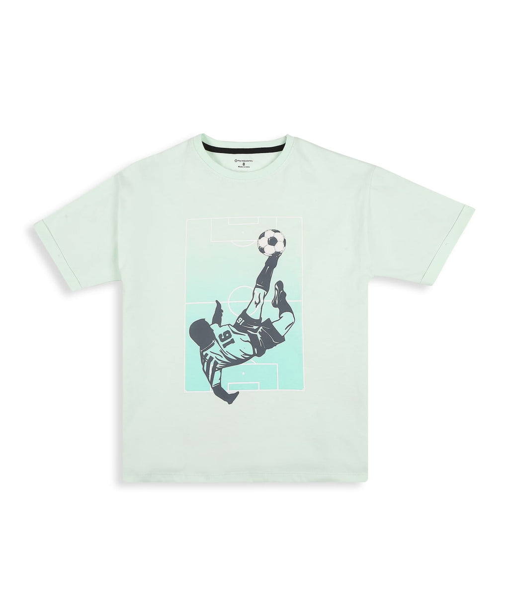 100% Cotton Gradient Football Print Drop Shoulder Tee - Light Green