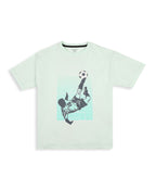 100% Cotton Gradient Football Print Drop Shoulder Tee - Light Green