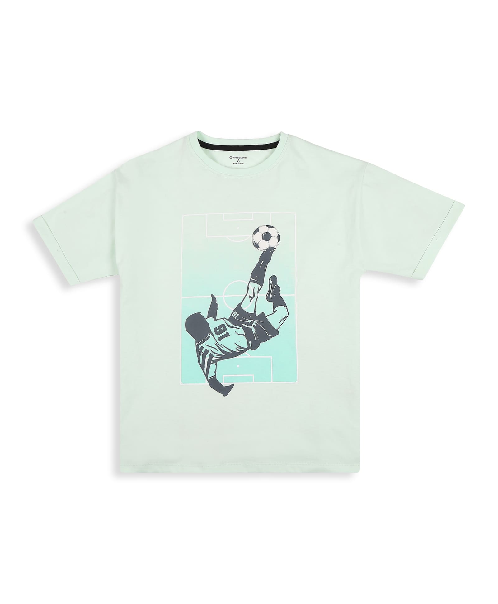 100% Cotton Gradient Football Print Drop Shoulder Tee - Light Green