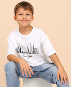 100% Cotton Drop Shoulder Tee With New York Foil Print - White