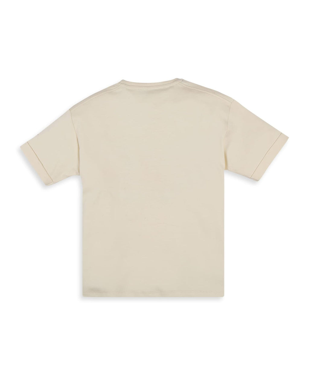 100% Cotton Drop Shoulder Tee With Wave Color Block Print - Ecru