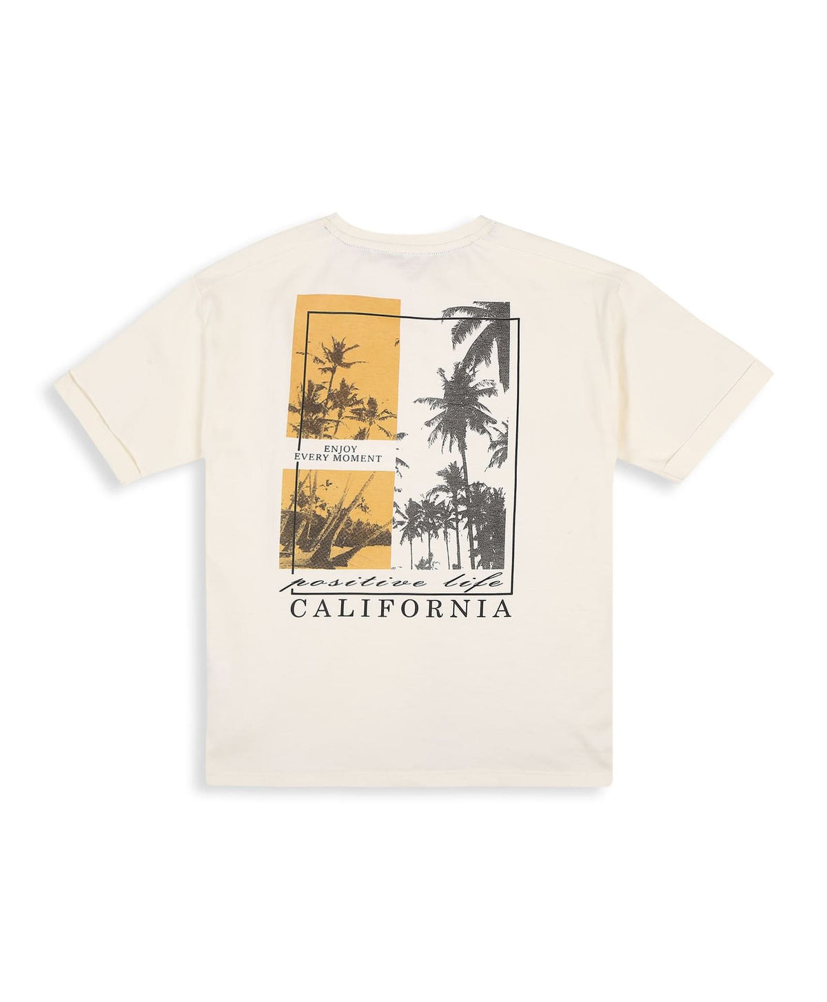 100% Cotton California Print Drop Shoulder Tee - Ecru