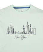 100% Cotton Drop Shoulder Tee With New York Foil Print - Light Green