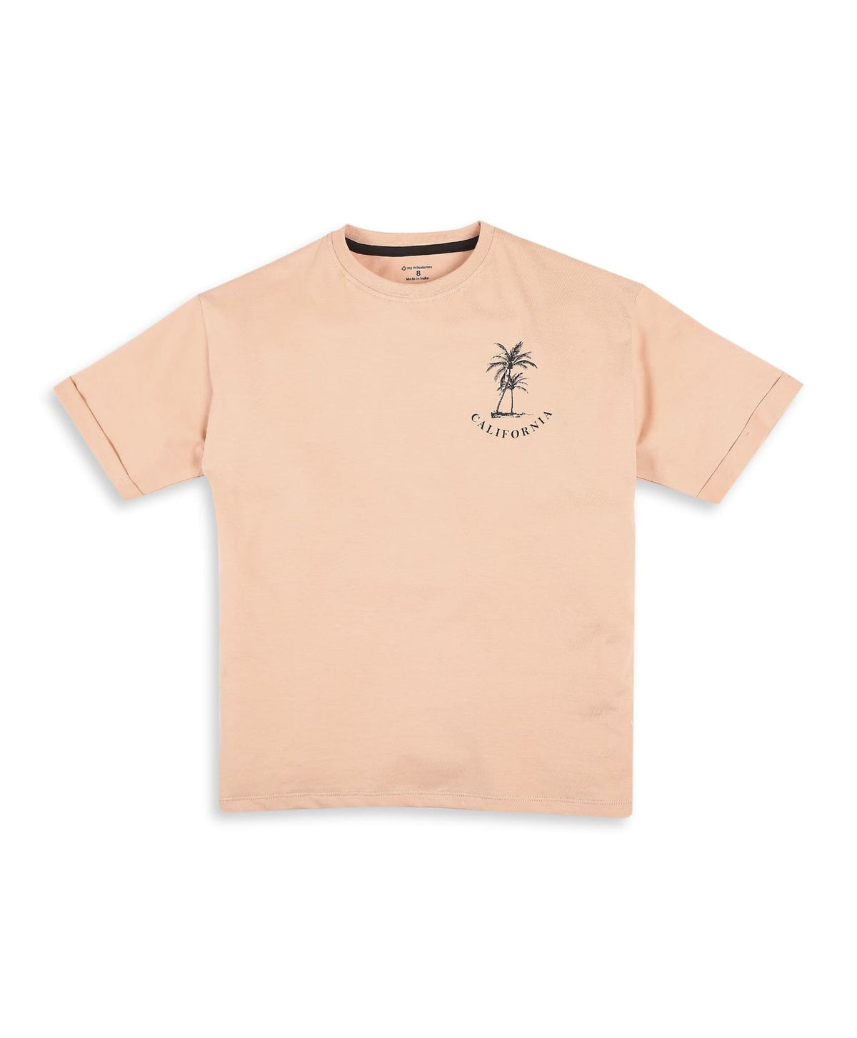 100% Cotton California Print Drop Shoulder Tee - Dark Fawn