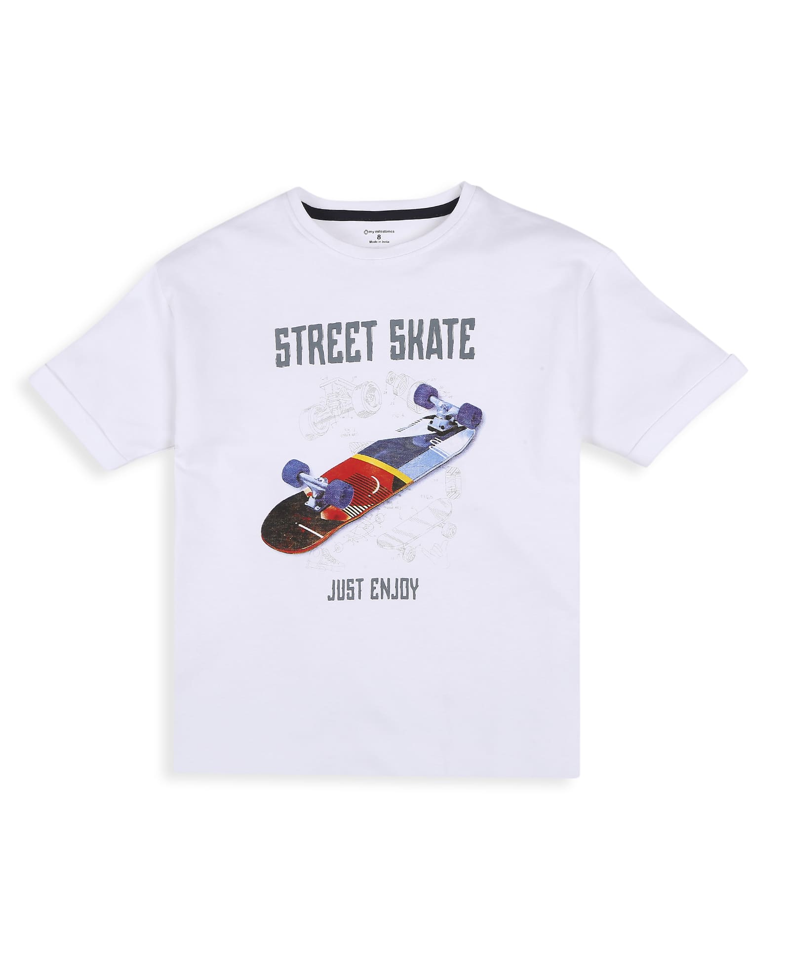 100% Cotton Drop Shoulder Tee With Cmyk Skate Print - White