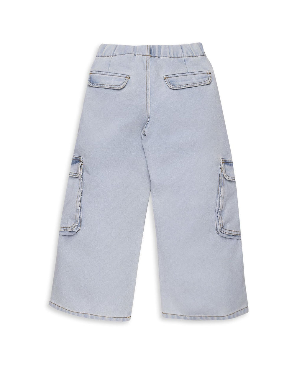 100% Cotton Baggy Light Wash Denim Pants - Blue