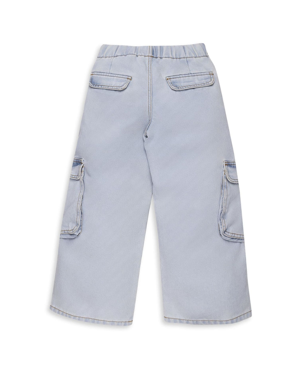 100% Cotton Baggy Light Wash Denim Pants - Blue