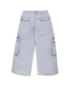 100% Cotton Baggy Light Wash Denim Pants - Blue