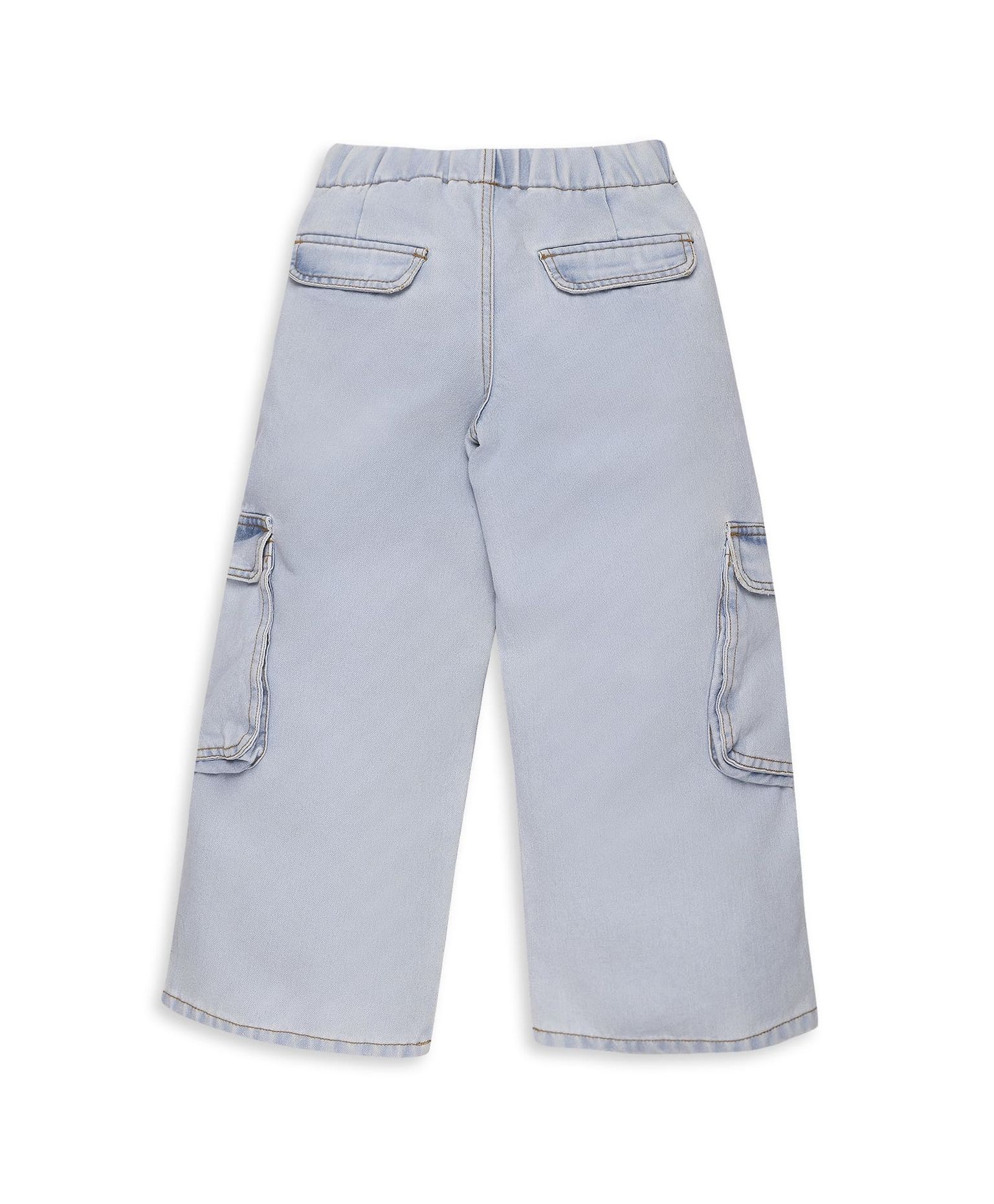 100% Cotton Baggy Light Wash Denim Pants - Blue