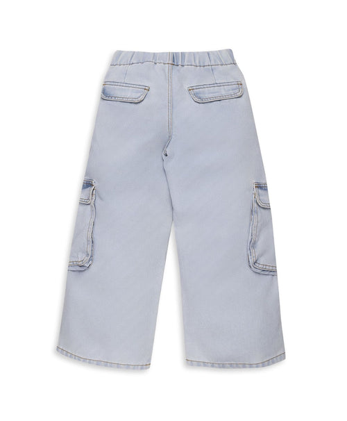 100% Cotton Baggy Light Wash Denim Pants - Blue