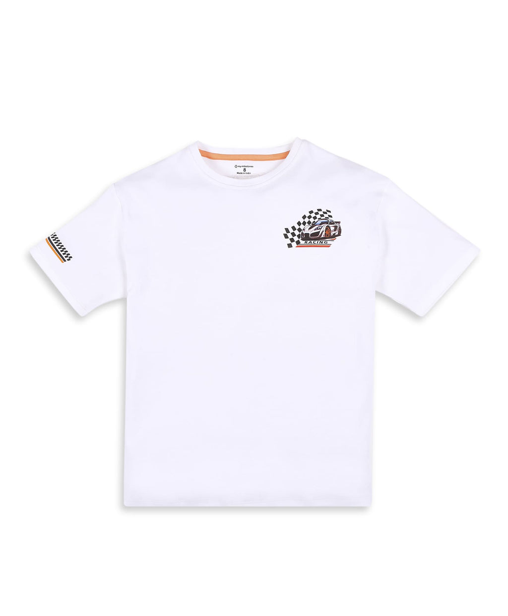 100% Cotton Racer Car Print Drop Shoulder Tee - White