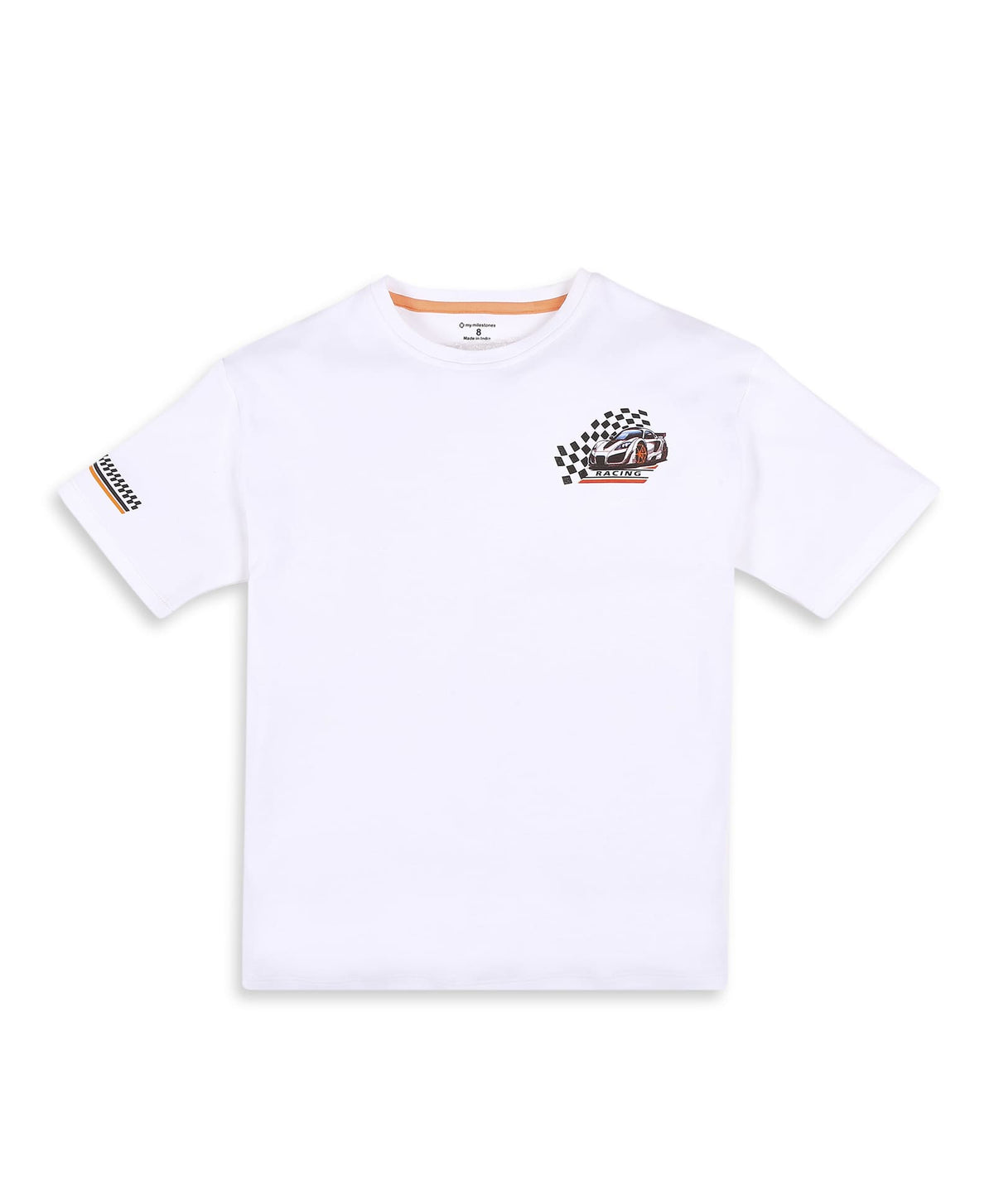 100% Cotton Racer Car Print Drop Shoulder Tee - White