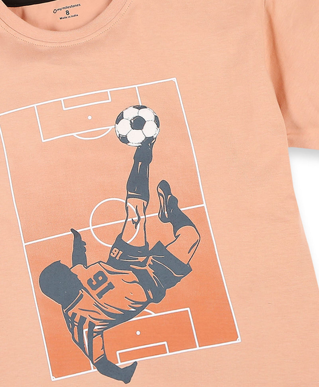100% Cotton Gradient Football Print Drop Shoulder Tee - Dark Fawn