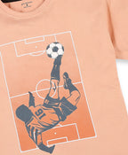 100% Cotton Gradient Football Print Drop Shoulder Tee - Dark Fawn