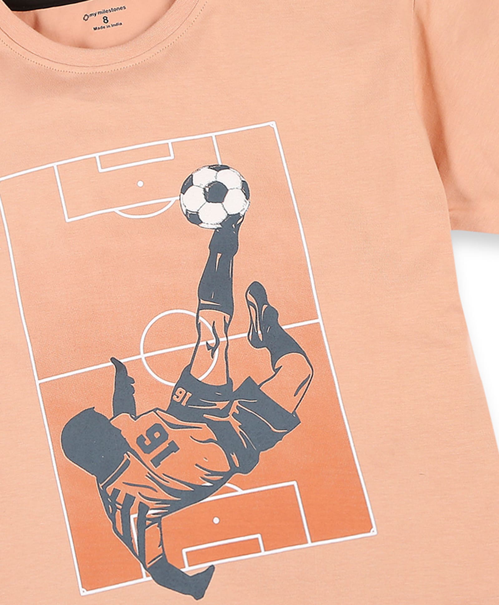 100% Cotton Gradient Football Print Drop Shoulder Tee - Dark Fawn
