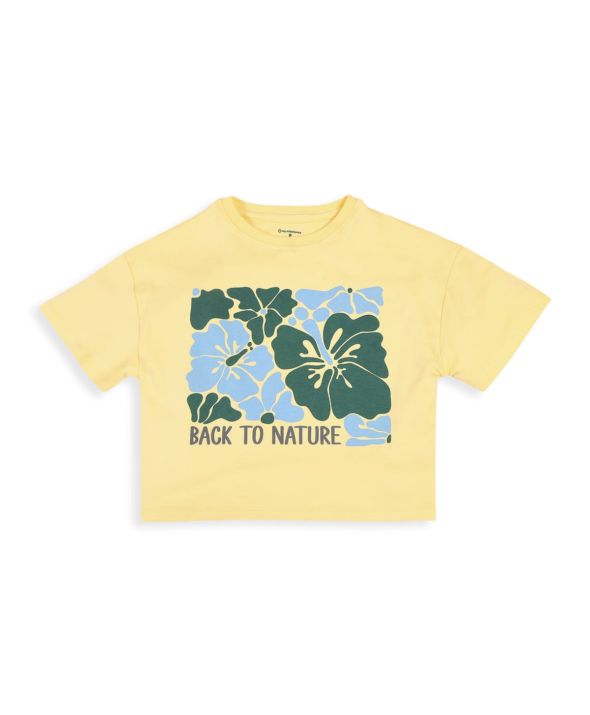 100% Cotton Nature Print Drop Shoulder Crop Tee - Yellow