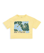 100% Cotton Nature Print Drop Shoulder Crop Tee - Yellow