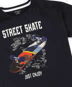 100% Cotton Drop Shoulder Tee With Cmyk Skate Print - Navy