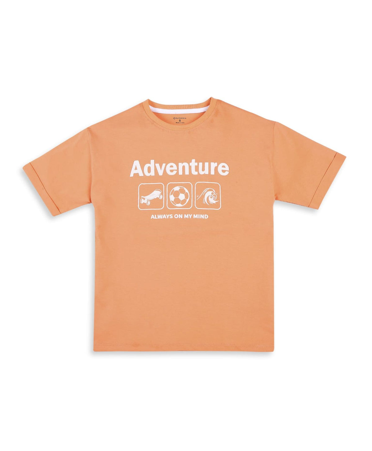 100% Cotton Drop Shoulder Tee With Adventure Puff Print - Orange