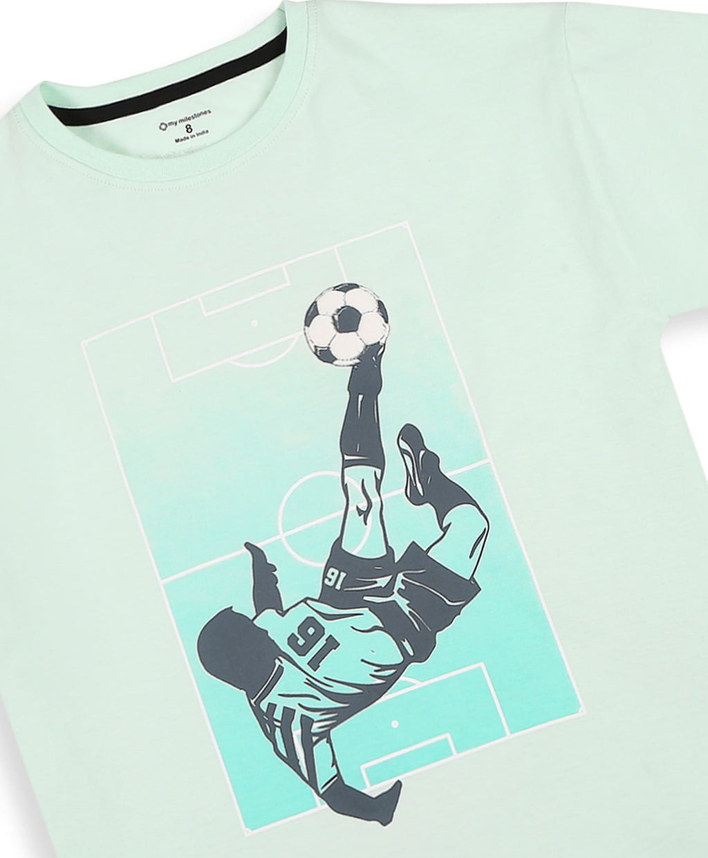 100% Cotton Gradient Football Print Drop Shoulder Tee - Light Green