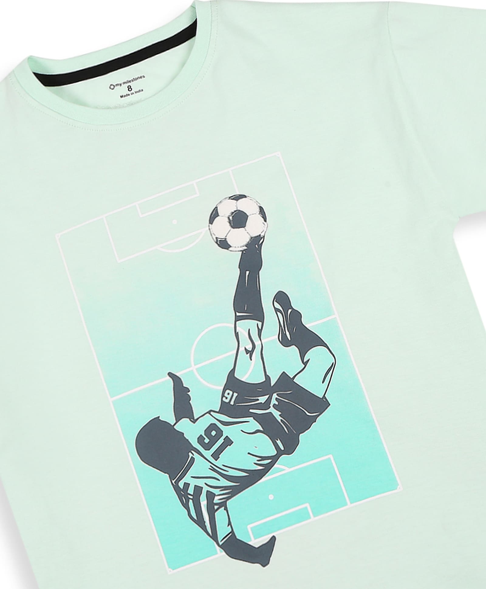 100% Cotton Gradient Football Print Drop Shoulder Tee - Light Green